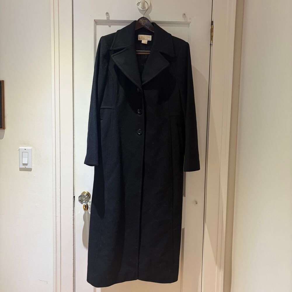 Michael Kors Black Overcoat/Trench Coat Wool Size 12 - Picture 2 of 14